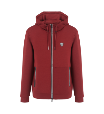 EA7 Premium Shield burgundy viscose blend hoodie, stretch viscose blend hoodie