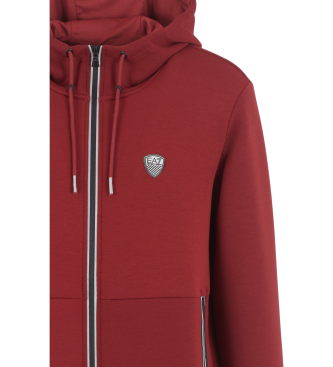 EA7 Premium Shield burgundy viscose blend hoodie, stretch viscose blend hoodie