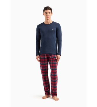 Emporio Armani Pijama Tartan Flannel Marino, Rojo