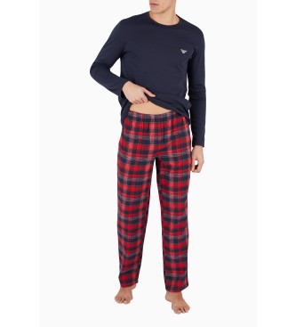 Emporio Armani Piżama flanelowa Tartan granatowa, czerwona