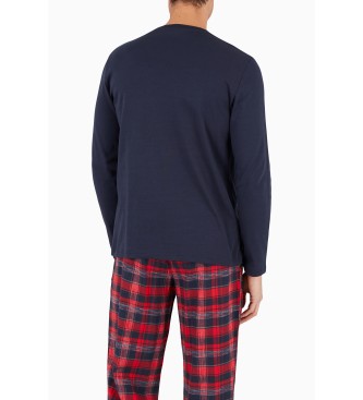 Emporio Armani Tartan Flanell Schlafanzug Marine, Rot