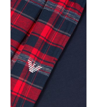 Emporio Armani Piżama flanelowa Tartan granatowa, czerwona