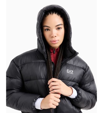 EA7 Blouson bombardier matelass  capuche brillant noir