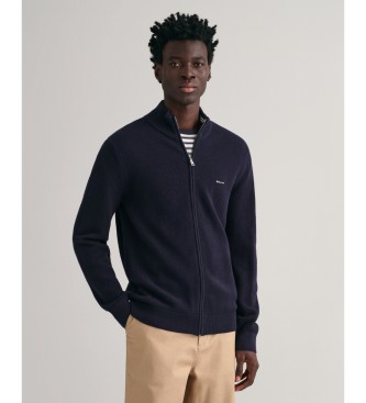 Gant Cotton piqu cardigan with navy zip fastening