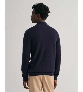 Gant Cardigan con cerniera in piqu di cotone blu navy