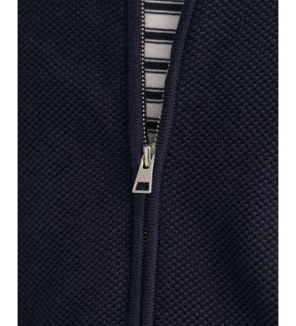 Gant Cotton piqu cardigan with navy zip fastening