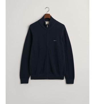 Gant Cardigan con cerniera in piqu di cotone blu navy