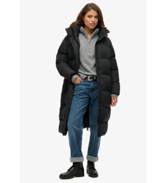 Superdry Long quilted coat with hood black