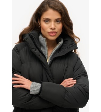 Superdry Long quilted coat with hood black