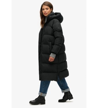 Superdry Long quilted coat with hood black