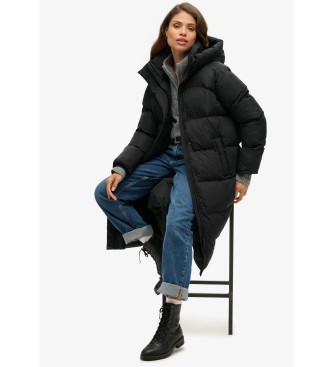 Superdry Long quilted coat with hood black