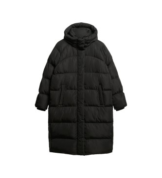 Superdry Long quilted coat with hood black