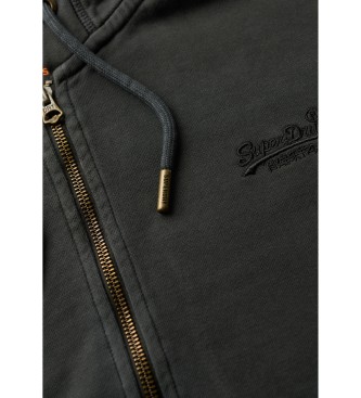 Superdry Washed sweatshirt with zipped hood and logo Essential black