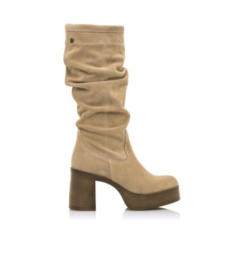 Mustang Leather boot Sixties Beige - Heel height 8cm 