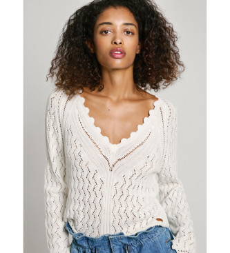 Pepe Jeans V-neck openwork jumper   Olya white