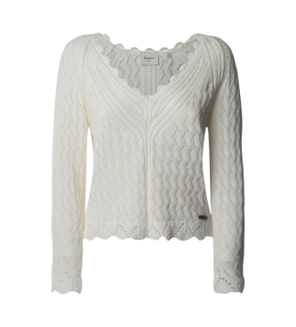 Pepe Jeans Durchbrochener Pullover mit V-Ausschnitt   Olya wei