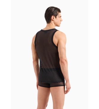 Emporio Armani Tanktop van mesh met gentegreerd adelaarslogo in zwarte jacquardstof