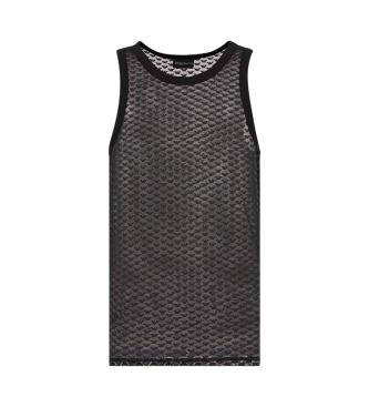 Emporio Armani Mesh tank top with integral eagle logo in black jacquard fabric