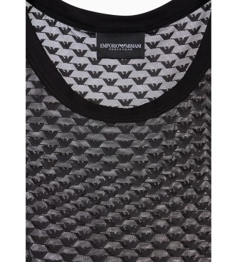 Emporio Armani Mesh tank top with integral eagle logo in black jacquard fabric