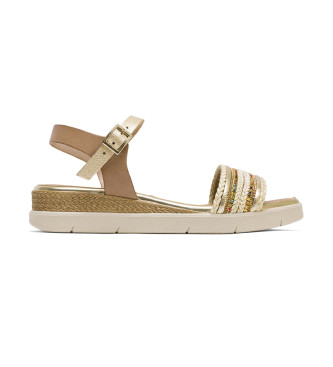 Porronet Clara kilformade sandaler i lder, taupe, guld