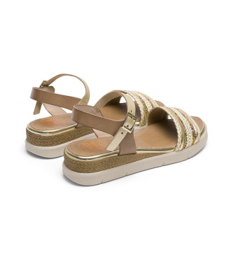 Porronet Clara kilformade sandaler i lder, taupe, guld