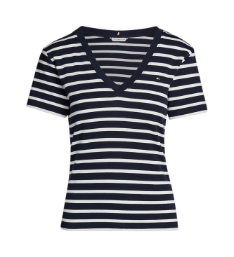 Tommy Hilfiger Granatowy t-shirt z wąskim dekoltem w szpic