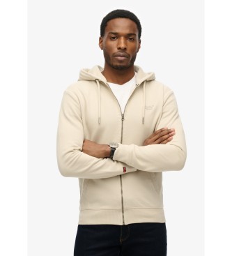 Superdry Camisola com capuz com fecho de correr e logótipo bege essencial