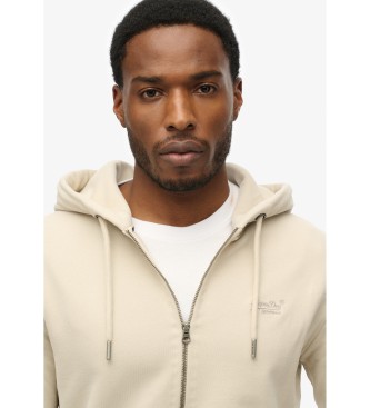 Superdry Camisola com capuz com fecho de correr e logótipo bege essencial