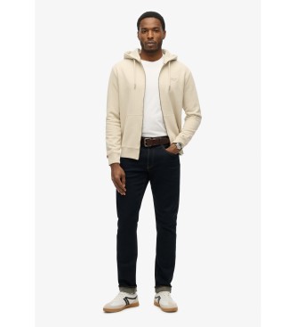 Superdry Camisola com capuz com fecho de correr e logótipo bege essencial
