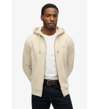 Superdry Camisola com capuz com fecho de correr e logótipo bege essencial