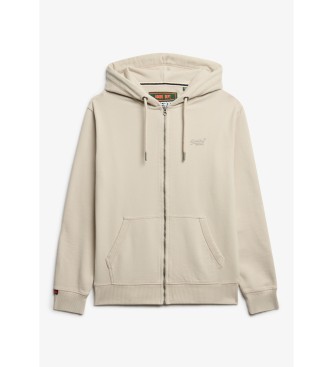 Superdry Camisola com capuz com fecho de correr e logótipo bege essencial