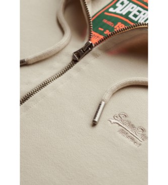 Superdry Camisola com capuz com fecho de correr e logótipo bege essencial