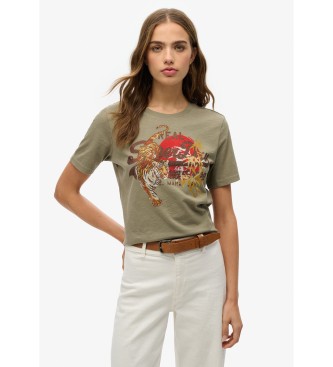 Superdry T-shirt o luźnym kroju z logo Vintage Tokyo zielony