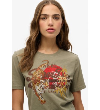 Superdry T-shirt o luźnym kroju z logo Vintage Tokyo zielony