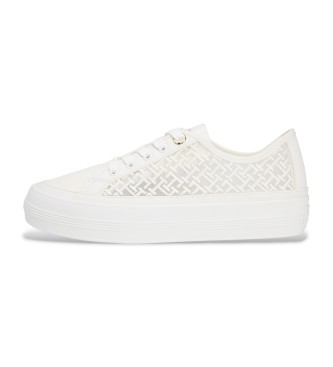 Tommy Hilfiger Baskets en maille avec monogrammes brods en blanc