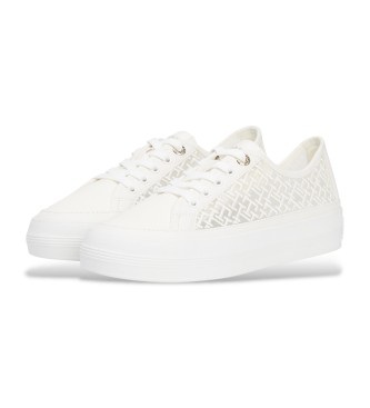 Tommy Hilfiger Baskets en maille avec monogrammes brods en blanc