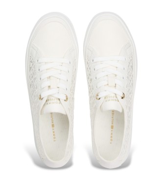 Tommy Hilfiger Baskets en maille avec monogrammes brods en blanc