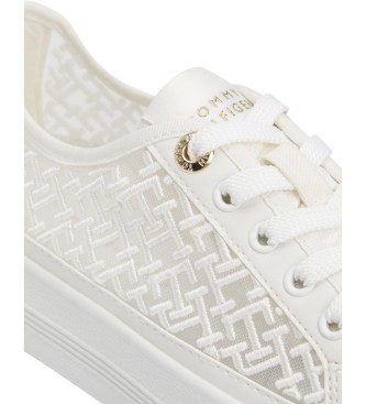 Tommy Hilfiger Baskets en maille avec monogrammes brods en blanc