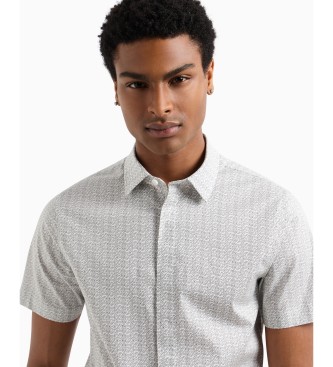 Armani Exchange Camicia a maniche corte in popeline di cotone elasticizzato bianco