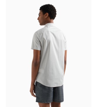 Armani Exchange Camicia a maniche corte in popeline di cotone elasticizzato bianco