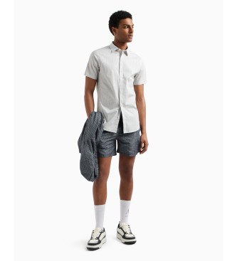 Armani Exchange Camicia a maniche corte in popeline di cotone elasticizzato bianco