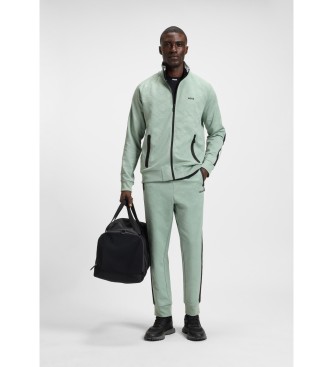 BOSS Rundes Jacquard-Sweatshirt mit Reiverschluss und grnen Seitenstreifen