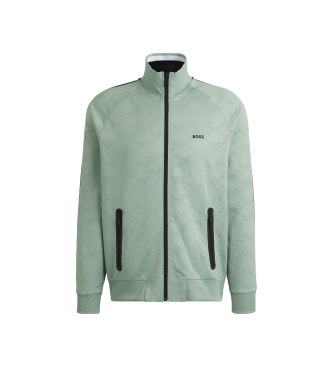 BOSS Rundes Jacquard-Sweatshirt mit Reiverschluss und grnen Seitenstreifen