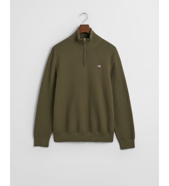 Gant Jersey de algodn con media cremallera y microtextura verde