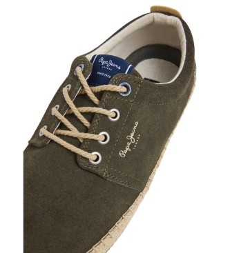 Pepe Jeans Chaussures bluchers en cuir vert de l'ouest touristique