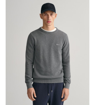 Gant Pull  col ras du cou en piqu de coton gris