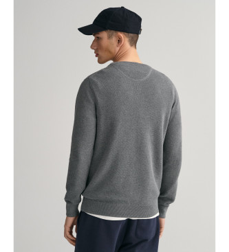 Gant Pull  col ras du cou en piqu de coton gris