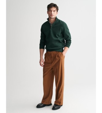 Gant Felpa Sacker Rib con mezza zip in verde