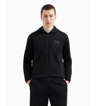 EA7 Felpa con cappuccio in twill tecnico elasticizzato nero Gold Label  