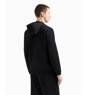 EA7 Felpa con cappuccio in twill tecnico elasticizzato nero Gold Label  